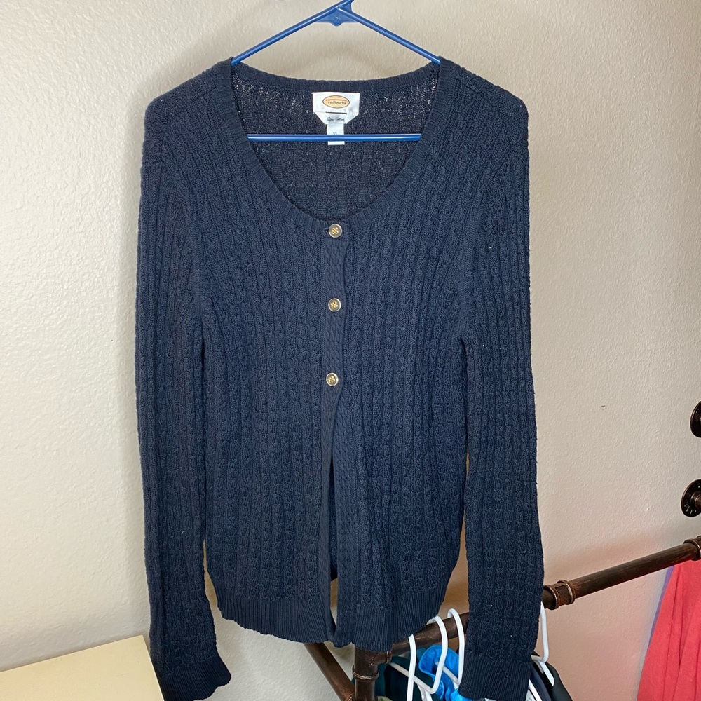 Talbots Medium Weight Cotton Cable Knit Sweater - Navy Blue Size XL